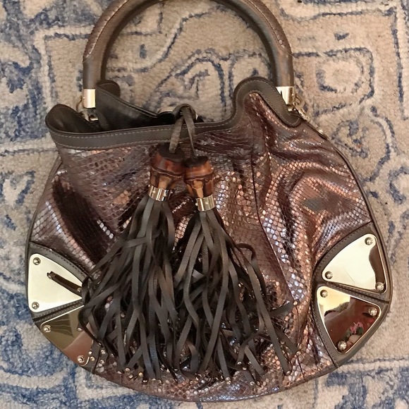 Gucci Indy Metallic Med Babouska Leather Hobo Bag - Picture 1 of 5
